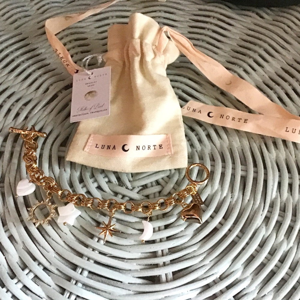 Luna Norte Mother of Pearl Celestial Charm Bracelet NWT